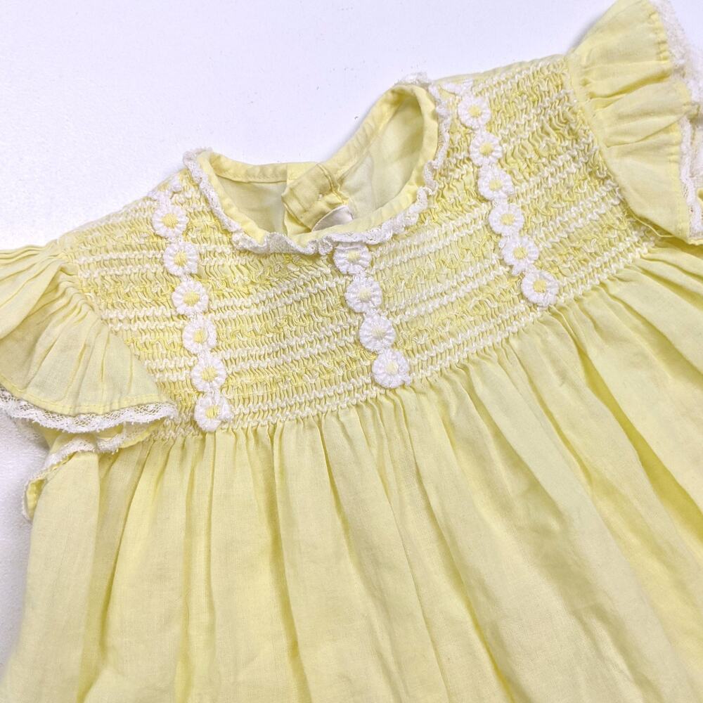 Vintage Honeysuckle Dress Baby Girls Sz 12m Yellow Daisy Dainty Everyday - Picture 2 of 5